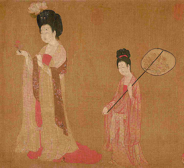 Chinese Fan of Court Ladies in Painting "Court Ladies Adorning Their Hair with Flowers", By Artist Zhou Fang of the Tang Dynasty (618 — 907)