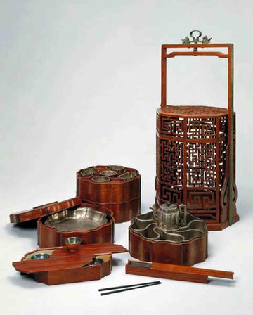 Rosewood Food Box with Silver Dinnerwares of the Qing Dynasty (1636 — 1912)