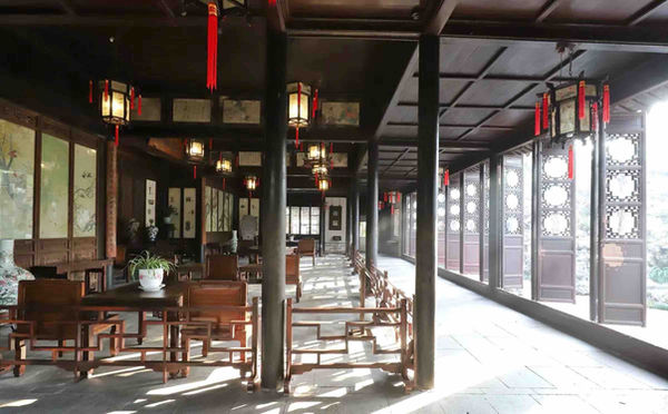 Chinese Furniture in Luxurious Nanmu Hall or Wufeng Xianguan in East Part of Lingering Garden