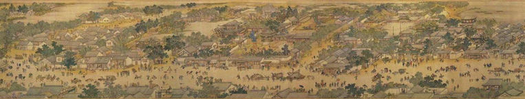 Part of the Painting (Qingming Shang He Tu) Along the River During the Qingming Festival by Artist Zhang Zeduan of the Song Dynasty