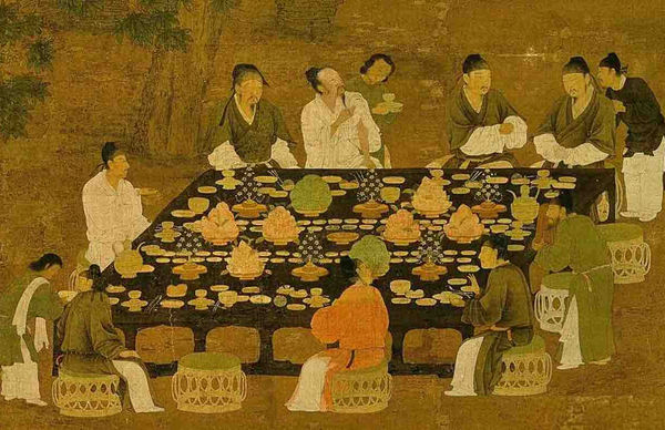 Part of Painting (Wen Hui Tu) by Emperor Zhao Ji (1082 — 1135) of the Song Dynasty, Presenting the Feast of Intelligent Scholars